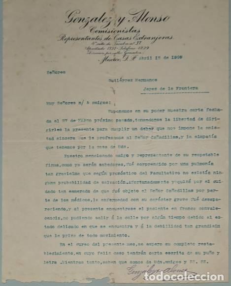 Cartas comerciales: Carta comercial. Gonz&aacute;lez y Alonso. Comision&iacute;sta. M&eacute;xico 1909