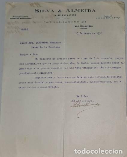 Cartas comerciales: Carta comercial. Silva & Almeida. Wine Exporters. Vila Nova de Gaia. Portugal 1930