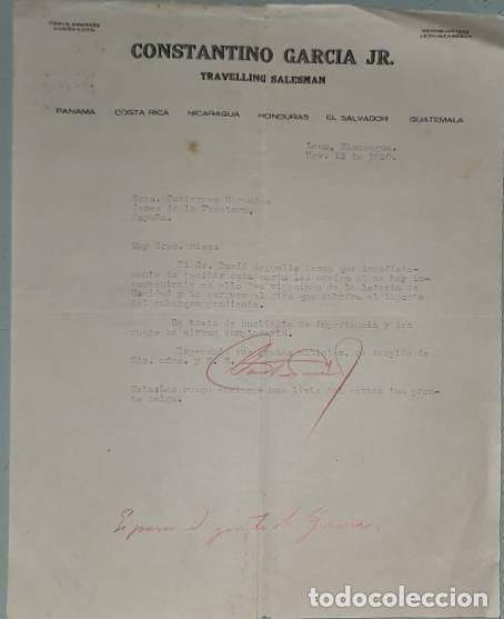 Cartas comerciales: Carta comercial. Constantino Garc&iacute;a Jr. Travelling Salesman. Leon. Nicaragua 1930
