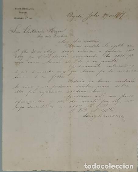 Lettres commerciales: CArta comercial. S&aacute;ez Hermanos. Bogot&aacute;. Colombia 1887