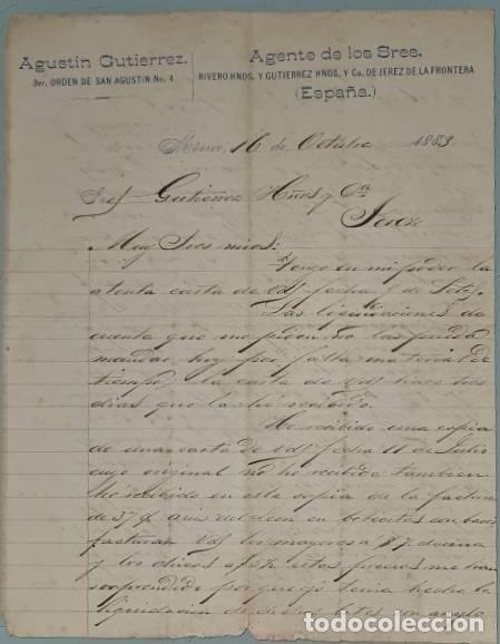 Lettres commerciales: Carta comercial. Agust&iacute;n Guti&eacute;rrez. Agente de los Sres, Rivero Hermanos y Guti&eacute;rrez Hnos. M&eacute;xico1883