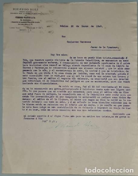 Lettres commerciales: Carta comercial. Ricardo D&iacute;az. Agente General para m&eacute;xico de Federico Pfeiffer & C&ordm;. M&eacute;xico 1909