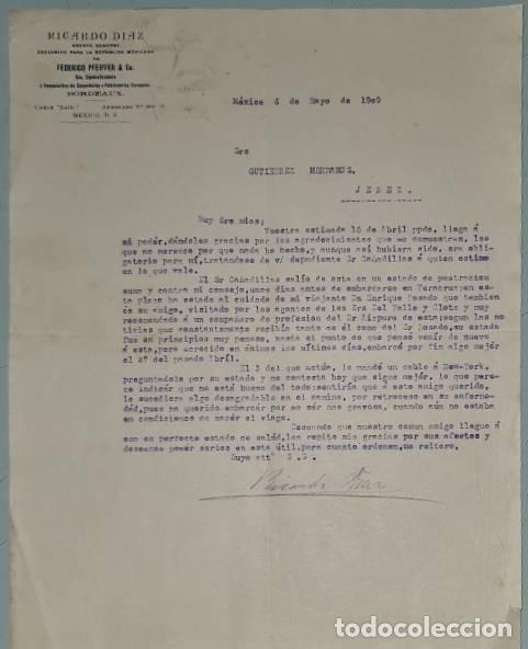 Lettres commerciales: Carta comercial. Ricardo D&iacute;az. Agente General para m&eacute;xico de Federico Pfeiffer & C&ordm;. M&eacute;xico 1909