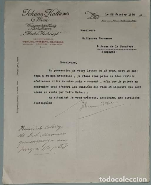 Lettres commerciales: Carta comercial. Johann Kattus. Wien. Austria 1930