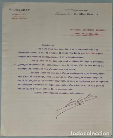 Lettres commerciales: Carta comercial. G. Dubedat. Bordeaux. Francia 1909
