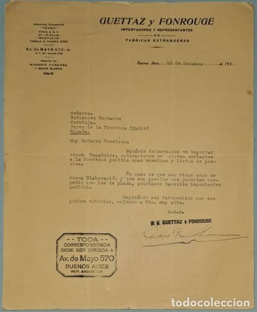 Lettres commerciales: Carta comercial. Guettaz y Fonrouge. Importadores y Representantes. Buenos Aires. Argentina 1930