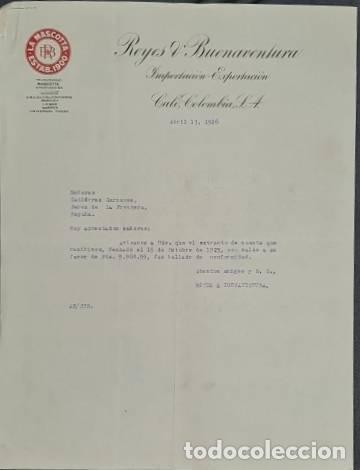 Lettres commerciales: Carta comercial. Reyes & Buenaventura. Importaci&oacute;n-Exportaci&oacute;n. Cali. Colombia 1926