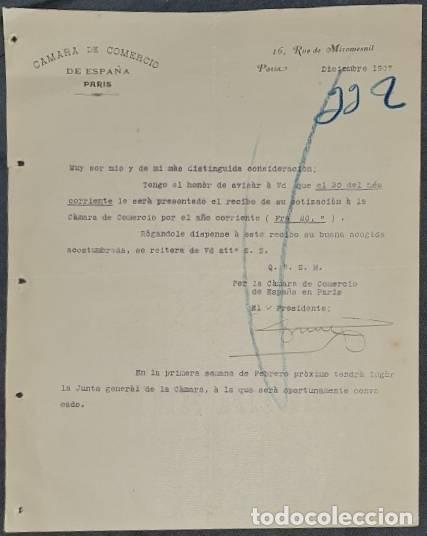 Lettres commerciales: Carta comercial. C&aacute;mara de Comercio de Espa&ntilde;a. Par&iacute;s. Francia 1907