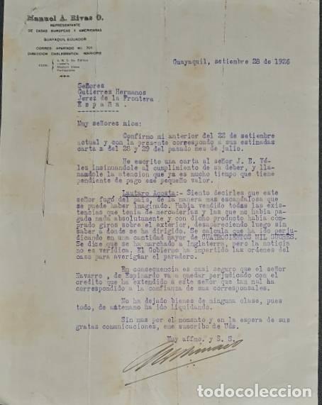 Lettres commerciales: Carta comercial. Manuel A. Rivas O. Representante de casas Europeas y Americanas. Guayaquil 1926