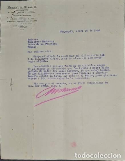 Lettres commerciales: Carta comercial. Manuel A. Rivas O. Representante de casas Europeas y Americanas. Guayaquil 1926