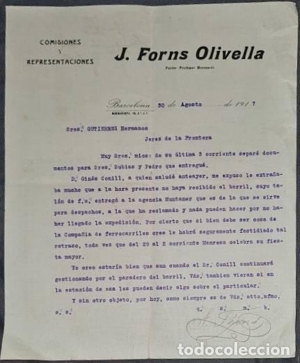 Cartas comerciais: Carta comercial. J. Forns Olivella. Comisiones y Representaciones. Barcelona. Espa&ntilde;a 1917