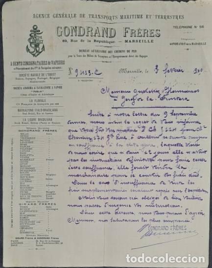 Cartas comerciais: Carta comercial. Condrand Fr&eacute;res. Agence G&eacute;n&eacute;rale de Transpors Maritime et Terrestres. Marseille1900