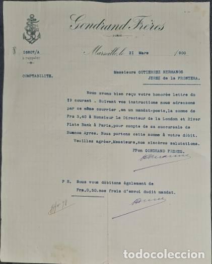 Cartas comerciais: Carta comercial. Gondrand Fr&eacute;res. Comptoir de Transit. Marseille. Francia 1900