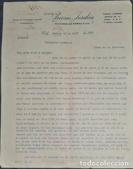 Cartas comerciais: Carta comercial. Arcesio Jord&aacute;n. Sucesor de P&eacute;rez & C&iacute;a. Cali. Colombia 1917