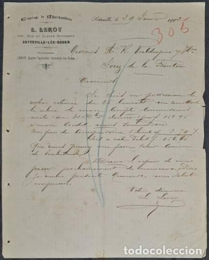 Cartas comerciais: Carta comercial. L. Leroy. Courtge de Marchandises. Sotteville. Francia 1902