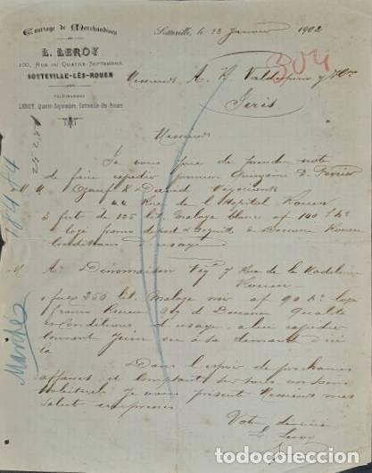 Cartas comerciais: Carta comercial. L. Leroy. Courtge de Marchandises. Sotteville. Francia 1902