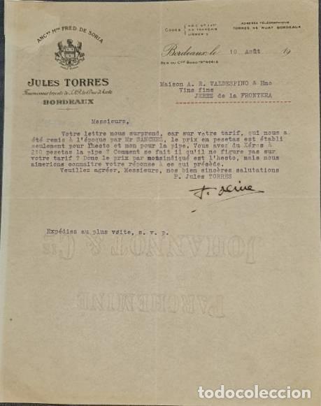 Cartas comerciais: Carta comercial. Jules Torres. Bordeaux. Francia 1928