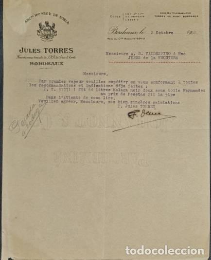 Cartas comerciais: Carta comercial. Jules Torres. Bordeaux. Francia 1928