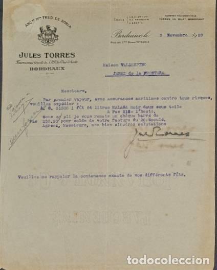 Cartas comerciais: Carta comercial. Jules Torres. Bordeaux. Francia 1928