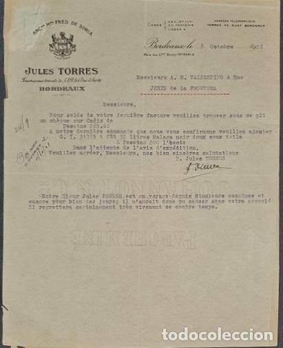 Cartas comerciais: Carta comercial. Jules Torres. Bordeaux. Francia 1928