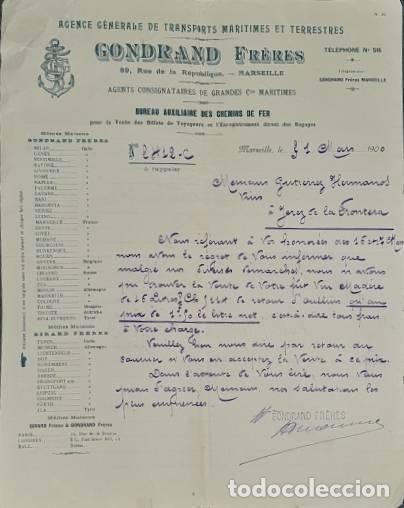 Cartas comerciais: Carta comercial. Gondrand Fr&eacute;res. Agence G&eacute;n&eacute;rale de Transpots Maritimes et Terrestres.Marseille1900