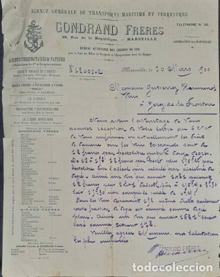 Cartas comerciais: Carta comercial. Gondrand Fr&eacute;res. Agence G&eacute;n&eacute;rale de Transpots Maritimes et Terrestres.Marseille1900