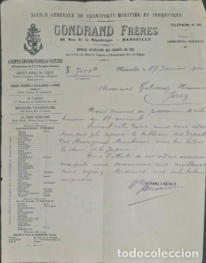 Cartas comerciais: Carta comercial. Gondrand Fr&eacute;res. Agence G&eacute;n&eacute;rale de Transpots Maritimes et Terrestres.Marseille1900