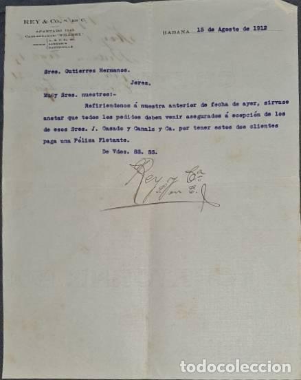 Cartas comerciais: Carta comercial. Rey & C&ordm; S. en C. Habana. Cuba 1912
