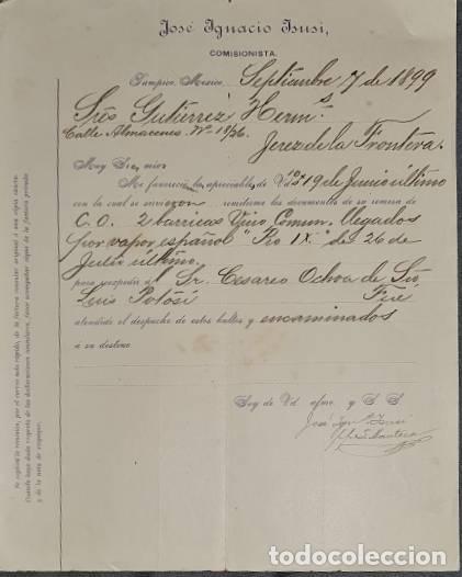 Cartas comerciais: Carta comercial. Jos&eacute; Ignacio Isusi. Comision&iacute;sta. Tampico. M&eacute;xico 1899
