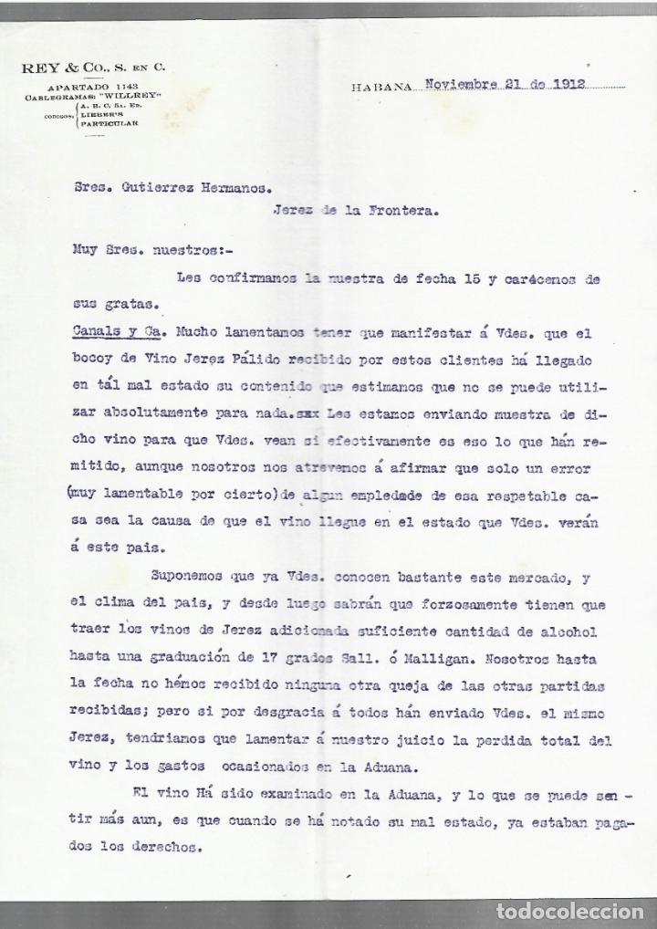 Cartas comerciales: CARTA COMERCIAL. REY & CO. S. EN C. 1912. HABANA, CUBA. 3 PAGINAS