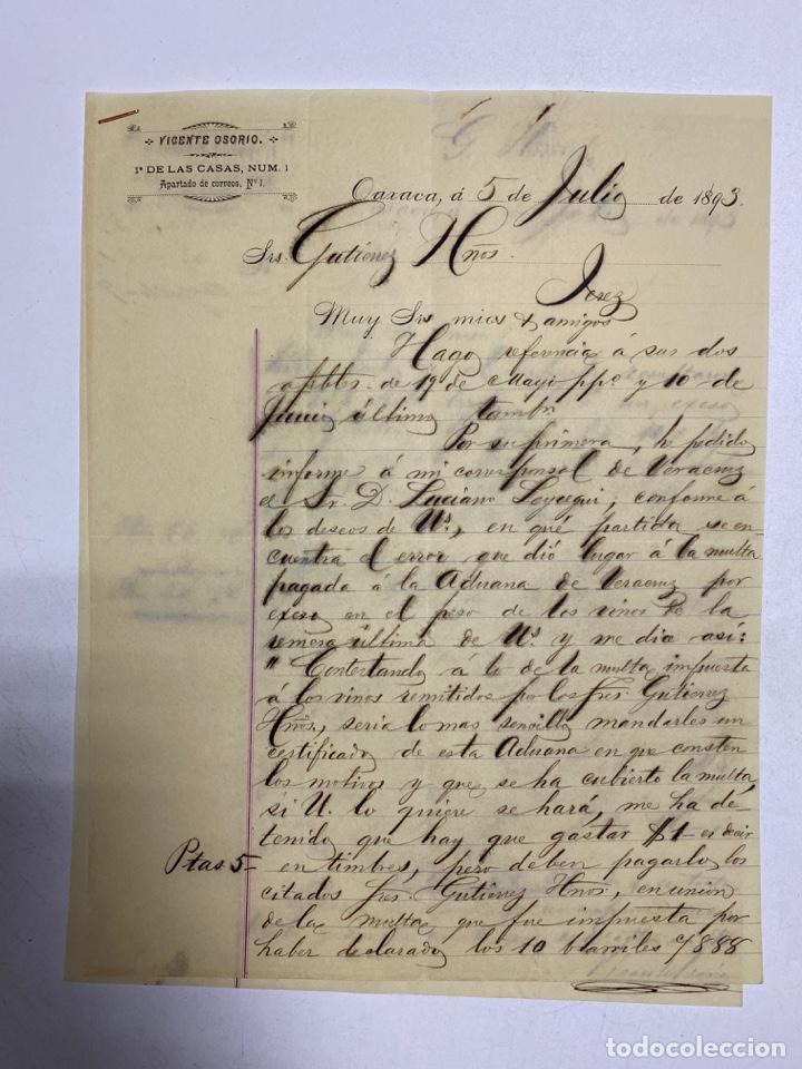 Cartas comerciales: CARTA COMERCIAL. VICENTE OSORIO. OAXACA - MEXICO, 1893. 2 PAGINAS