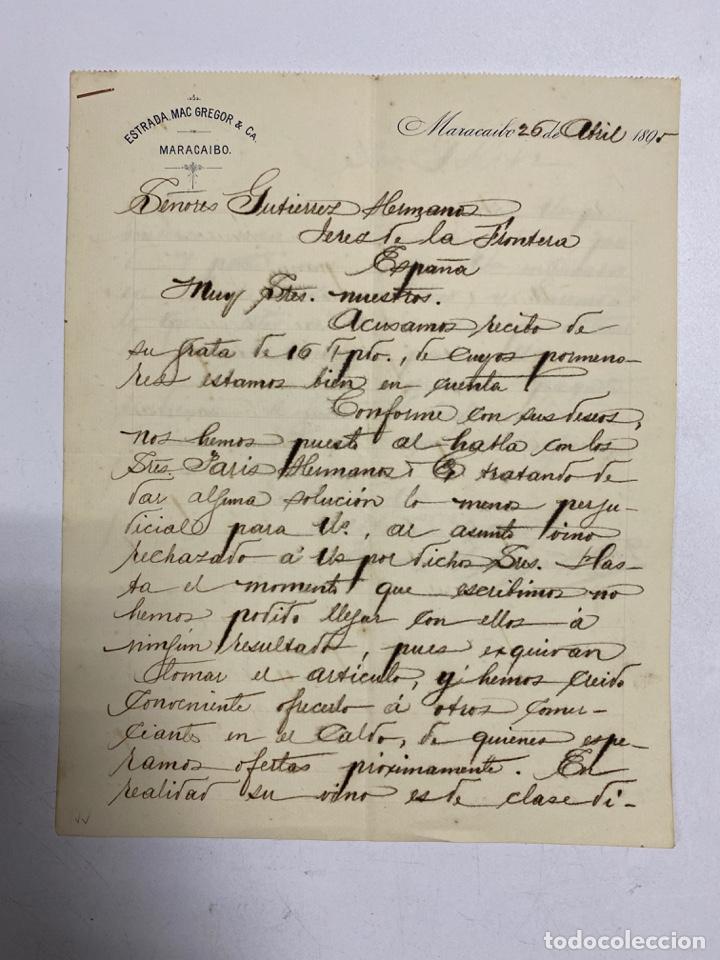 Lettres commerciales: CARTA COMERCIAL. ESTRADA MAC GREGOR & CA. MARACAIBO - VENEZUELA, 1895. 2 PAGINAS