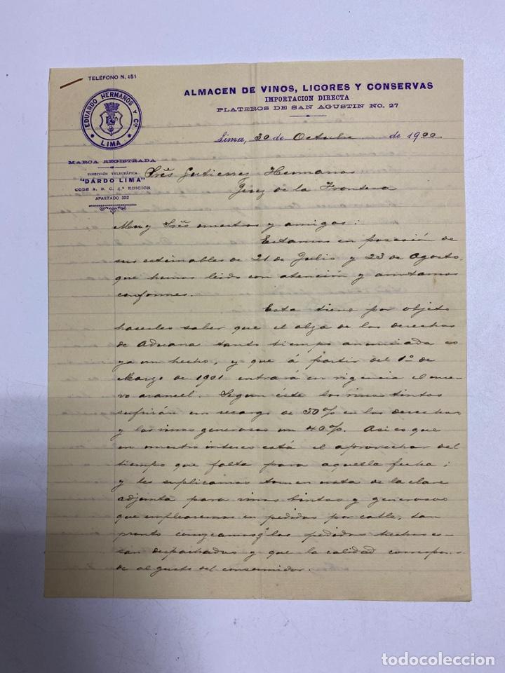 Cartas comerciales: CARTA COMERCIALES. EDUARDO HERMANOS. LIMA - PERU, 1900. 2 PAGINAS