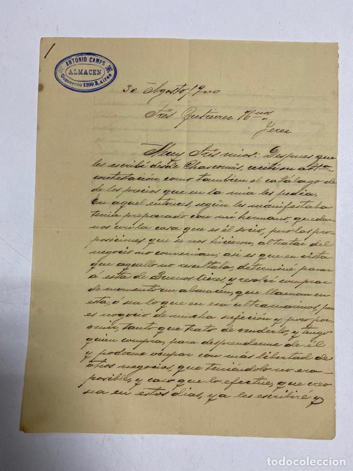 Cartas comerciais: CARTA COMERCIALES. ALMACEN ANTONIO CAMPS. BUENOS AIRES - ARGENTINA, 1900. 2 PAGINAS