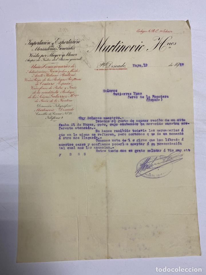 Cartas comerciais: CARTA COMERCIAL. MARTINOVIC & HERMANOS. PUERTO DESEADO - ARGENTINA, 1917. VER