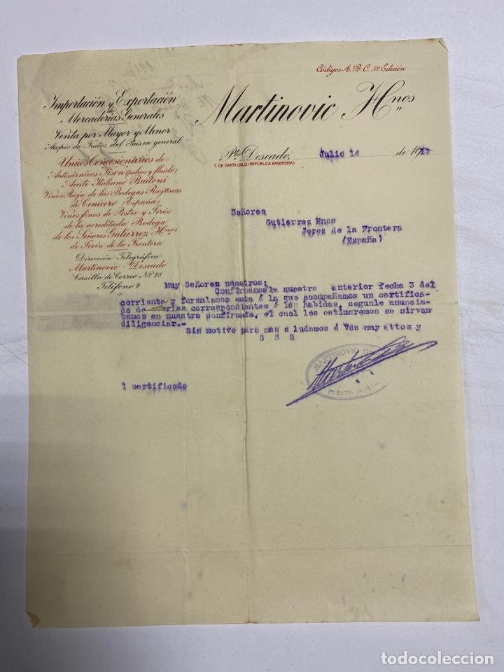 Cartas comerciais: CARTA COMERCIAL. MARTINOVIC & HERMANOS. PUERTO DESEADO - ARGENTINA, 1917. VER