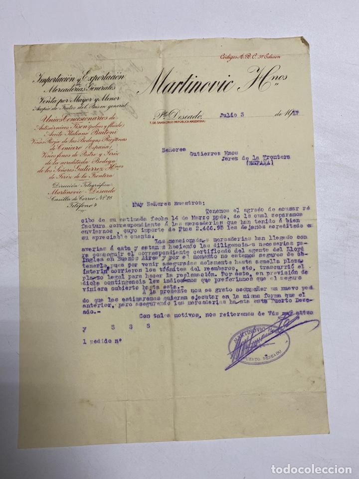 Cartas comerciais: CARTA COMERCIAL. MARTINOVIC & HERMANOS. PUERTO DESEADO - ARGENTINA, 1917. VER