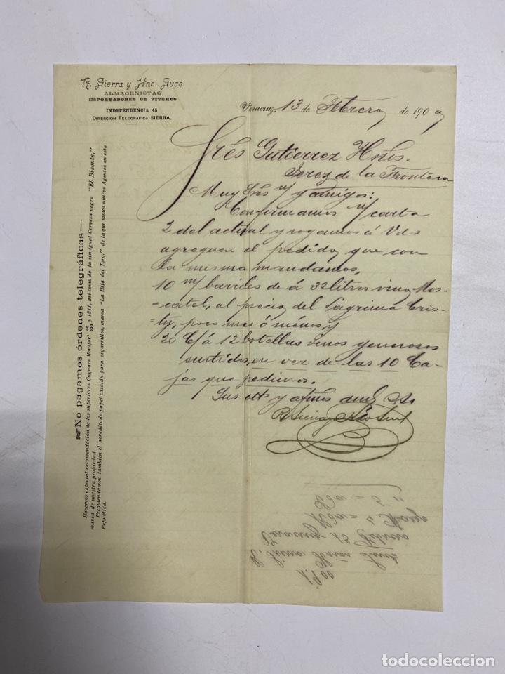 Cartas comerciais: CARTA COMERCIAL. R. SIERRA & HNO. VERACRUZ - MEXICO, 1900. DIRIGIDA A GUTIERREZ HERMANOS, JEREZ.