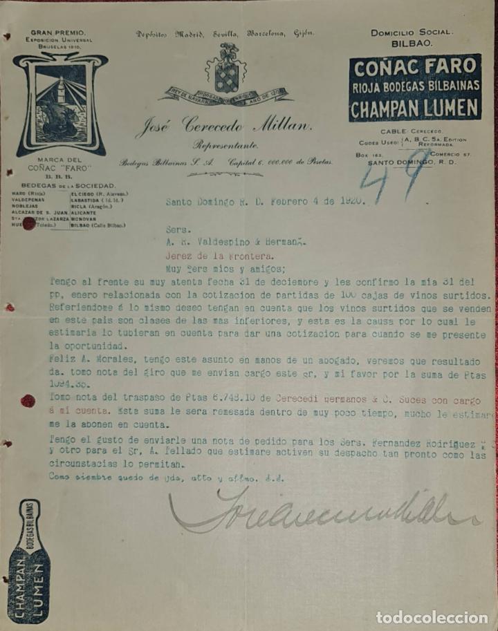 Cartas comerciais: Carta comercial. Jos&eacute; Cerecedo Mill&aacute;n. Representante. Santo Domingo. Rep. Dominicana 1920