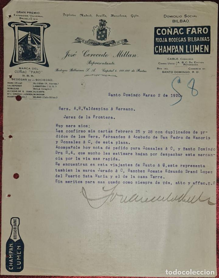 Cartas comerciais: Carta comercial. Jos&eacute; Cerecedo Mill&aacute;n. Representante. Santo Domingo. Rep. Dominicana 1920