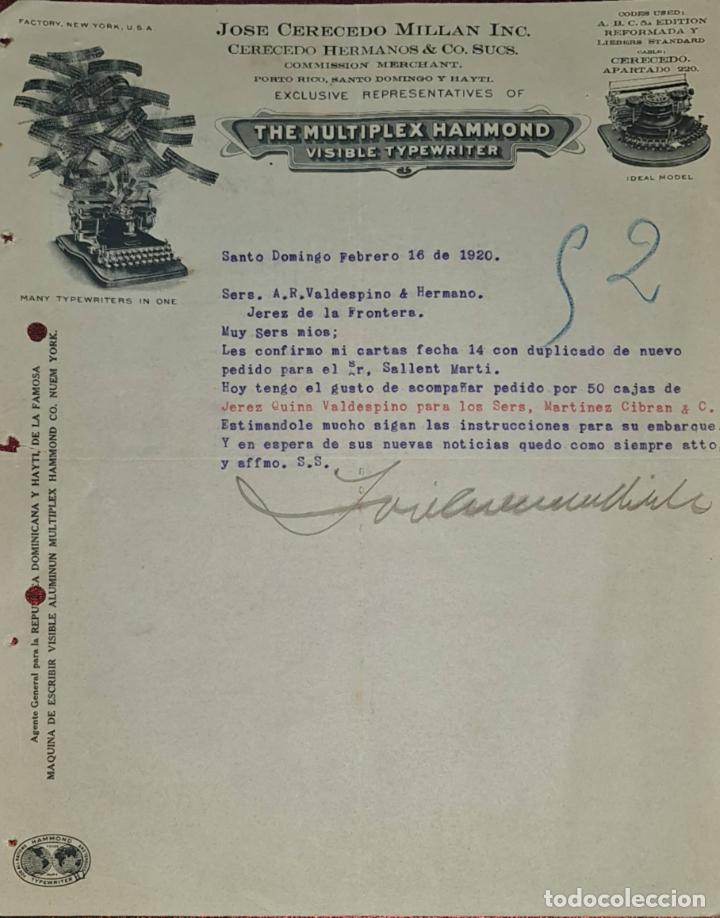 Cartas comerciais: Carta comercial. Jos&eacute; Cerecedo Mill&aacute;n. Representante. Santo Domingo. Rep. Dominicana 1920