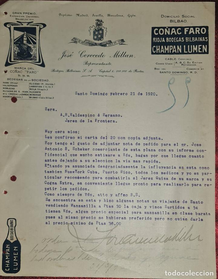 Cartas comerciais: Carta comercial. Jos&eacute; Cerecedo Mill&aacute;n. Representante. Santo Domingo. Rep. Dominicana 1920