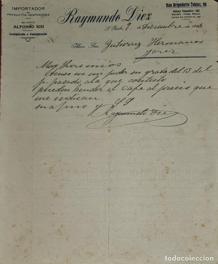 Cartas comerciais: Carta comercial. Raymund Diez. Importador productos Hespanhoes. S. Paulo. Brasil 1914