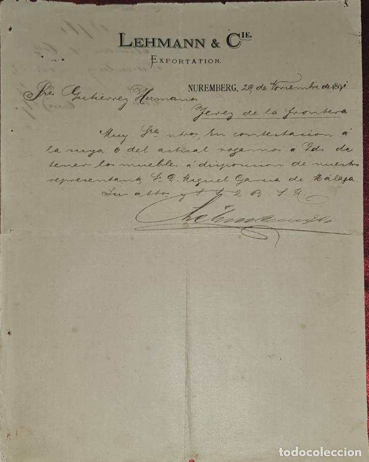 Cartas comerciais: Carta comercial. Lehmann & C&iacute;e. Exportation. Nuremberg. Alemania 1891
