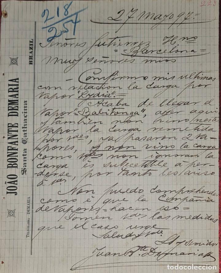 Cartas comerciais: Carta comercial. Jo&acirc;o Bonfante Demar&iacute;a. Santa Catharina. Brazil 1897