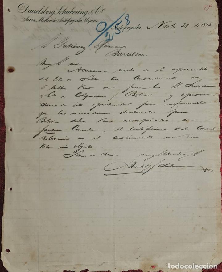 Cartas comerciais: Carta comercial. Dauelsberg Schubering & C&ordm;. Antofagasta. Chile 1896