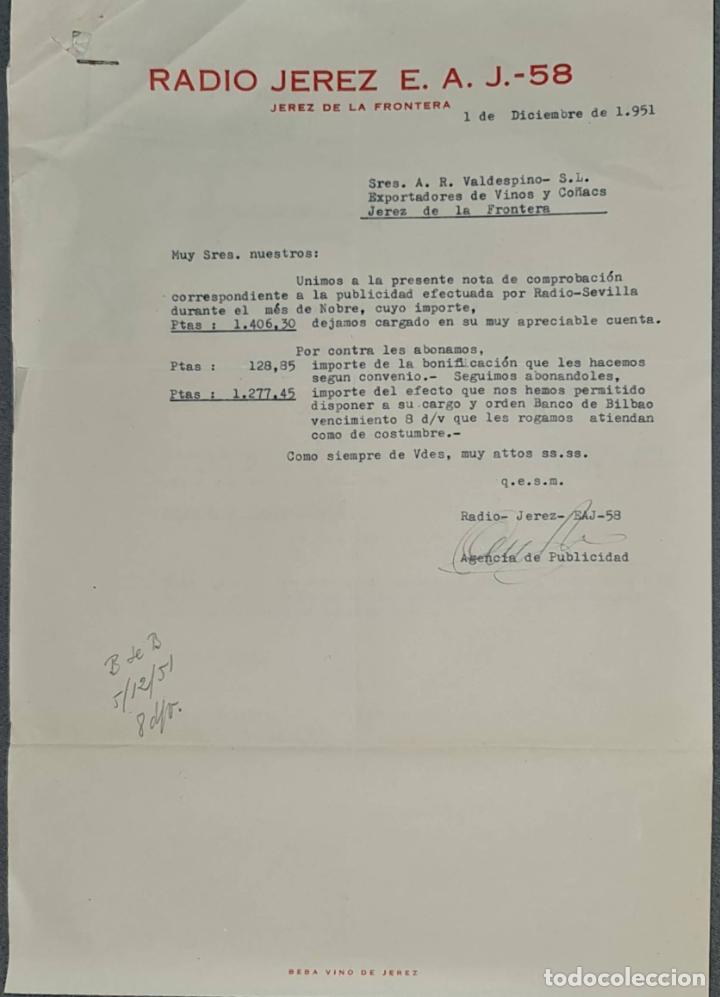 Cartas comerciais: Carta comercial. Radio Jerez E.A. J.-58. Jerez. Espa&ntilde;a 1951