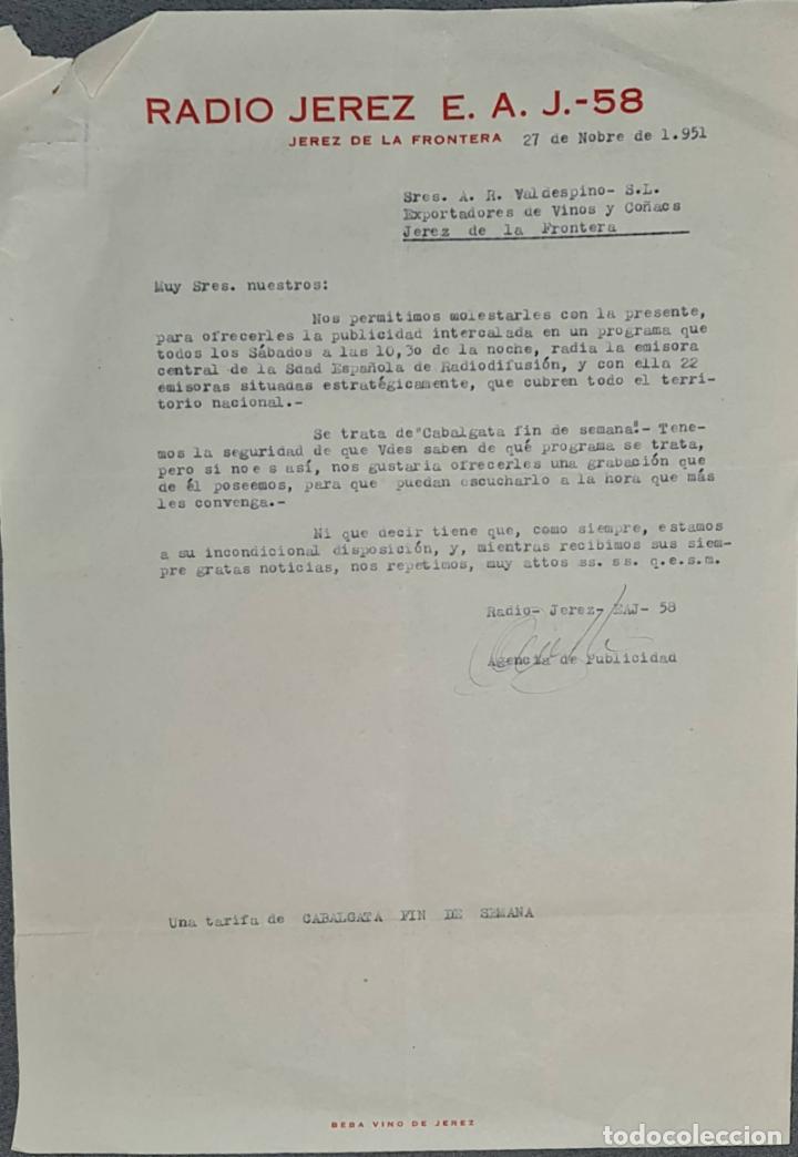 Lettres commerciales: Carta comercial. Radio Jerez E.A. J.-58. Jerez. Espa&ntilde;a 1951