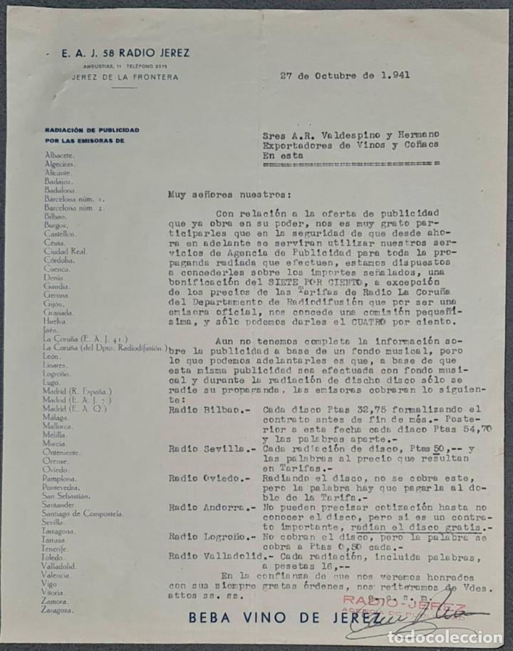 Lettres commerciales: Carta comercial. E.A.J. 58 Radio Jerez. Jerez. Espa&ntilde;a 1941