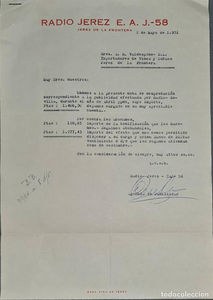 Lettres commerciales: Carta comercial. Radio Jerez E.A. J.-58. Jerez. Espa&ntilde;a 1951